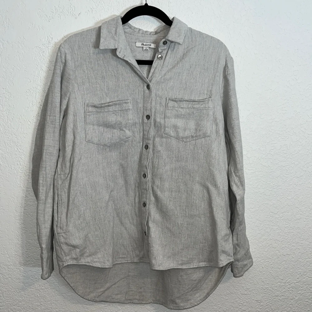 Madewell light gray mid weight flannel shacket with pockets Preppy Casual Alpine - Picture 1 of 11